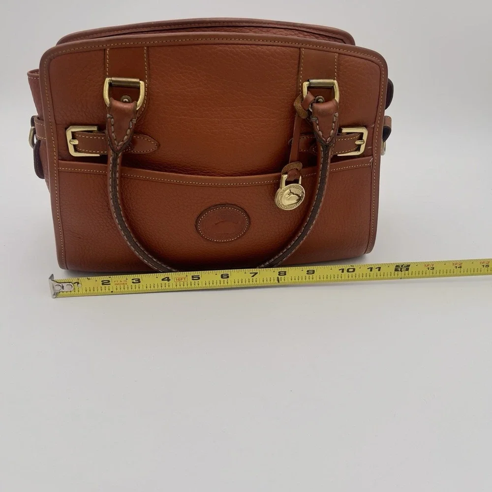 Dooney & Bourke Brown Pebbled Satchel Top Handle Bag Gold Hardware Zip Strap